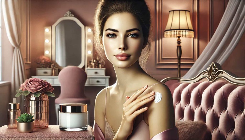 lady applying night cream in bed room