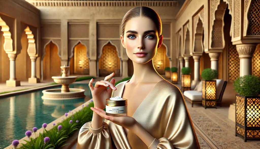 Woman applying night cream